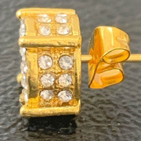 14k Gold Plated Cube CZ Earrings – Iced Out 3D Design - Picture 6 of 10